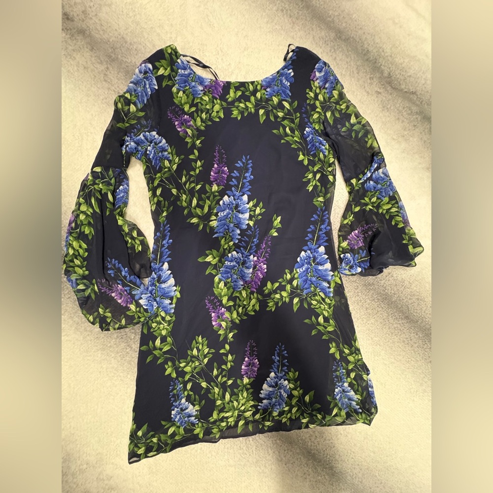 NWT Jessica Howard Navy Blue Floral Bell Sleeve‎ Shift Dress 8